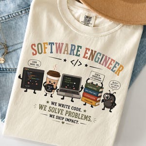 Software engineer shirt, cadeau voor programmeur, codeershirt, ontwikkelaarsshirt, codeerhumor, Comfort Colors, schattige codekarakters, programmeerhumor