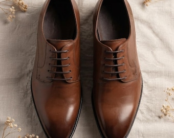 Men's Brown Leather Oxford Shoes, Classic Formal Dress Shoes, Smart Business Wedding Shoes