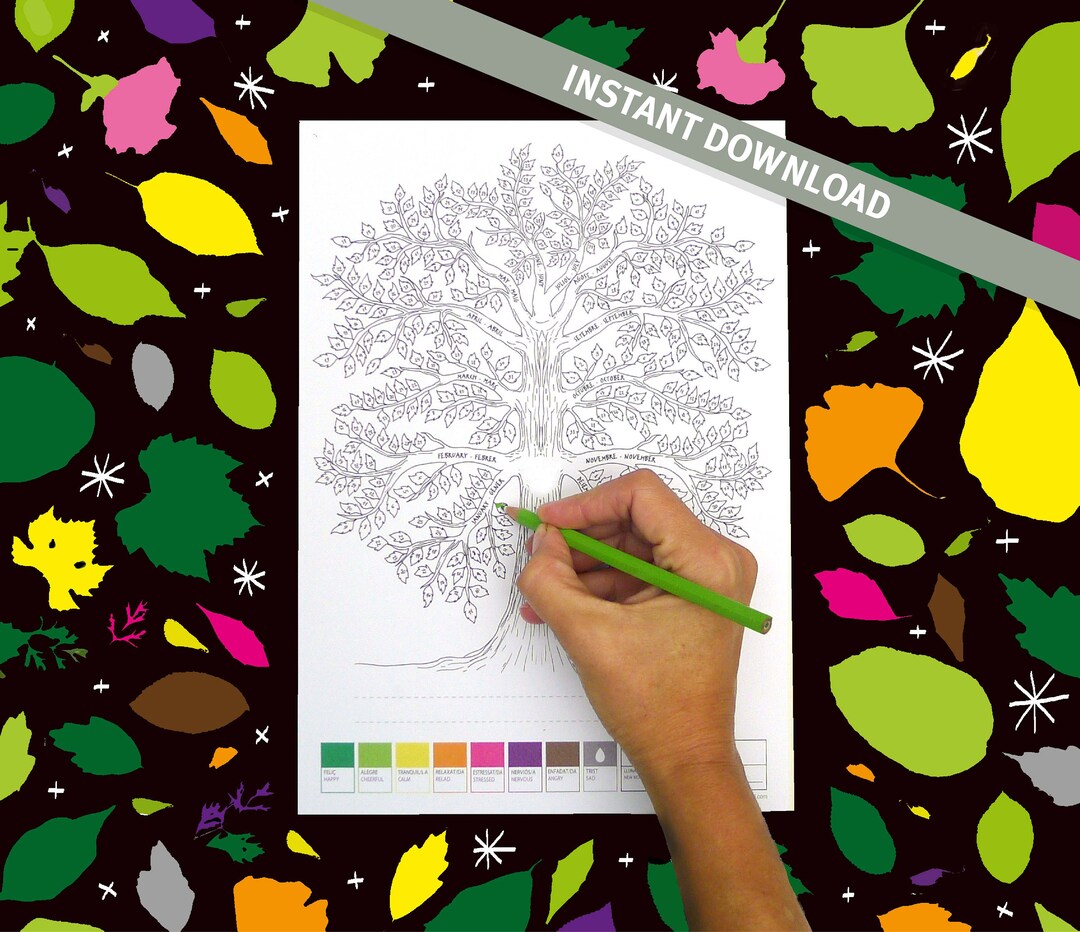 Mood Calendar, Coloring Calendar, Perpetual Wall Calendar Tree of Mood ...