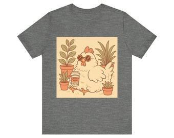 Camiseta con diseño de gallina acogedora y plantas / Ilustración de gallina y suculentas en maceta