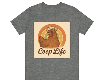 Camiseta Coop Life con gallina y corona de margaritas / Camiseta retro con estampado de granja de gallinas