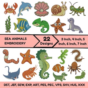 22 Sea Life Embroidery Underwater Stitch Marine Embroidery Designs Starfish Stitch Cute Whale File Shark Embroidery Sea Life Designs Files