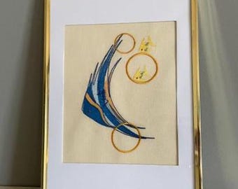 Cuadro bordado de peces / Tapiz costero / Arte textil bordado a máquina / Decoración del hogar inspirada en el océano / Regalo para amantes de la playa