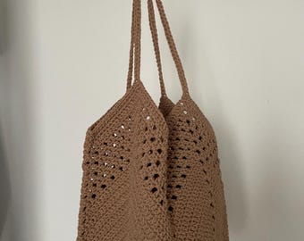 Bolso de mano de ganchillo hecho a mano / Bolso de hombro de algodón beige / Bolso de mano grande de ganchillo / Bolso de mercado para el día a día / Regalo para ella