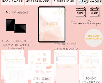 Hyperlinked Dated Digital Planner: Monthly, Weekly, Daily Budgeting, Bullet iPad Journal GoodNotes Academic Notebook Monday/Sunday Templates