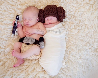 Luke & Leia Star Wars pasgeboren hoed en luierhoes set ALLEEN PATROON