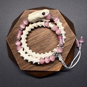 Real Snake Skull Ouroboros Bracelet | Pastel Goth Taxidermy Jewelry | Vulture Culture Oddities | Pink Beaded Bone Bracelet|Real Snake bone
