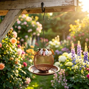 Squirrel Proof Metal Bird Feeder, 12 x 6.6in Outdoor Wild Bird Feeding Station, Weatherproof Hanging Decor for Garden Yard Patio