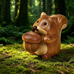 Magnetic Squirrel Figurine with Detachable Acorn Desk Pet Wood Animal Sculpture Fidget Toy Office Decor Gift for Her Kids Stocking Stuffer