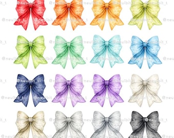 Watercolor Ribbon Bow Clipart Bundle | Pastel Bow PNG (Digital Download)