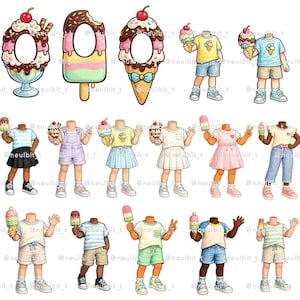 Ice Cream Face Insert Craft | Summer Face Template PNG | Ice Cream Clipart Bundle | Preschool Classroom Craft | Digital Download