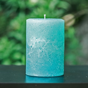 Light Teal Turquoise Unscented Rustic Pillar Candle, Farmhouse Home Decoration for Table Mantle Centerpiece - Small and Large Sizes Handmade