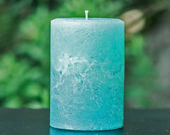 Light Teal Turquoise Rustic Unscented Pillar Candle - Choose Size - Handmade