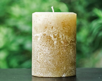 Rustic Light Brown Large Unscented Pillar Candle - Choose Size - Handmade