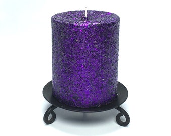 Purple Glitter Unscented Decorative Pillar Candle - Decorative Use Only, Not for Burning