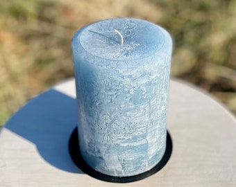 Slate Blue Gray Rustic Textured Unscented Block Pillar Candle - Choose Size - Handmade