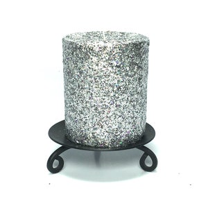 Silver Gray Glitter Pillar Candle Unscented- Decorative Use Only, Not for Burning - Handmade