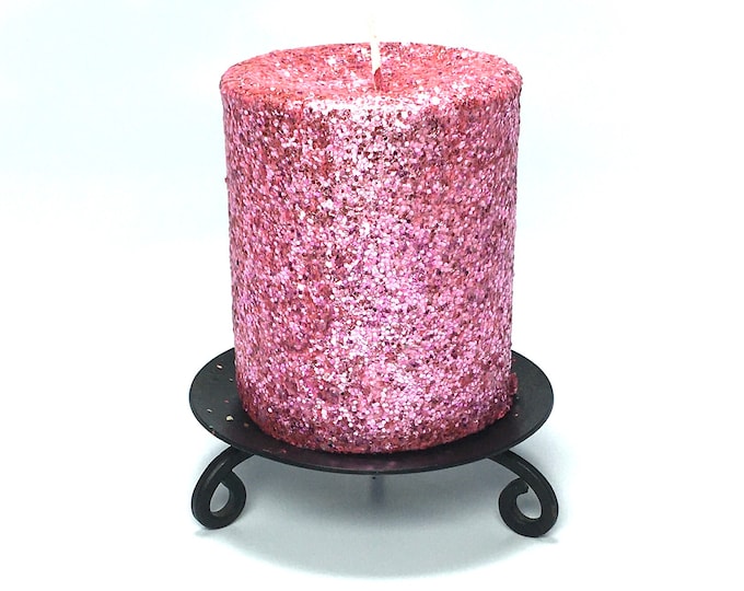 Pink Glitter Unscented Decorative Pillar Candle - Decorative Use Only, Not for Burning