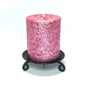 Pink Glitter Unscented Decorative Pillar Candle Decorative Use Only, Not for Burning image 1