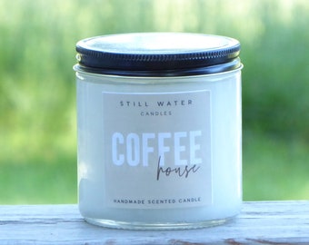 Coffee House Scented White Jar Candle | 12 Ounces | Handmade