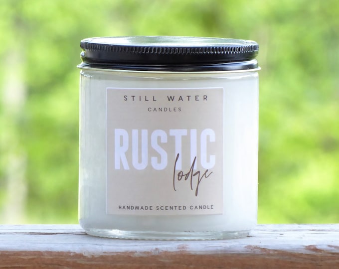 Rustic Lodge Scented White Jar Candle | 12 Ounces | Handmade