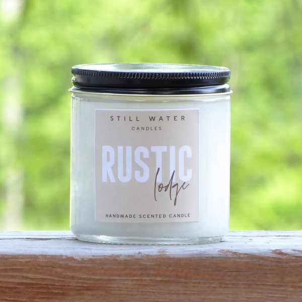 Rustic Lodge Scented White Jar Candle | 12 Ounces | Handmade