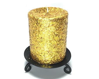 Gold Glitter Unscented Decorative Pillar Candle - Decorative Use Only, Not for Burning