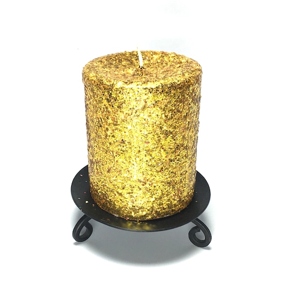 Gold Glitter Unscented Decorative Pillar Candle - Decorative Use Only, Not for Burning