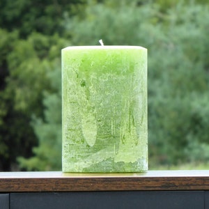 Pear Green Unscented Pillar Candle Rustic Primitive Textured - Choose Size, Small to Big Tall Wide Multiwick - Handmade Home Decor