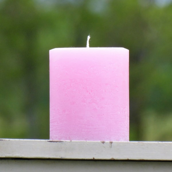 Pale Pink Large Rustic Unscented Pillar Candle  - Choose Size - Handmade
