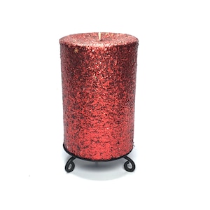 Red Glitter Pillar Candle Unscented- Decorative Use Only, Not for Burning - Handmade