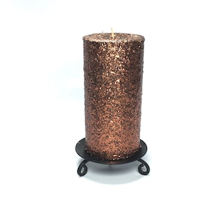 Coffee Brown Glitter Unscented Decorative Pillar Candle Decorative Use Only, Not for Burning image 1