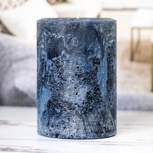 Unscented Dark Navy Blue Textured Pillar Candle: Rustic Farmhouse Decor, Many Sizes