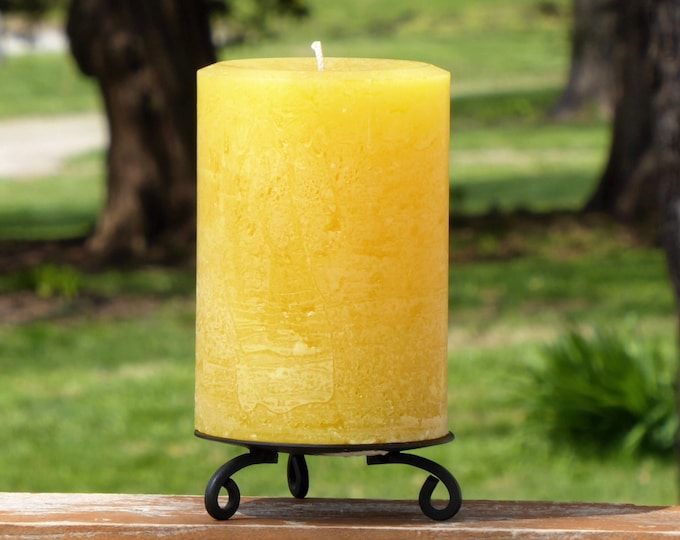Yellow Gold Rustic Unscented Pillar Candle - Choose Size - Handmade
