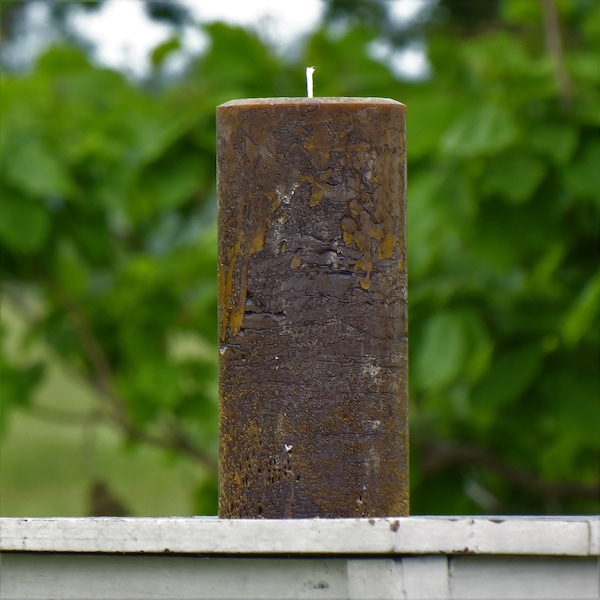 Rustic Dark Brown Unscented Rustic Textured Pillar Candle - Choose Size - Handmade