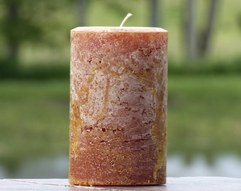 Rusty Orange Brown Rustic Large Unscented Block Pillar Candle - Choose Size - Handmade