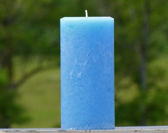 Light Blue Rustic Textured Unscented Pillar Candles - Choose Size - Handmade