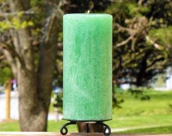 Light Green Rustic Unscented Pillar Candle - Choose Size - Handmade