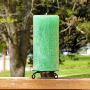 Handmade Light Green Pillar Candle: Rustic Unscented Textured Candle