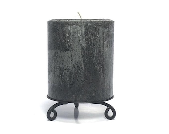 Black Rustic Textured Unscented Pillar Candle - Choose Size - Handmade