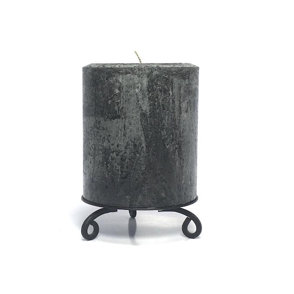 Black Rustic Textured Unscented Pillar Candle - Choose Size - Handmade