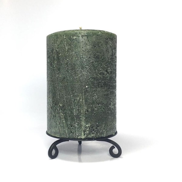 Hunter Green Gray Rustic Unscented Pillar Candle - Choose Size - Handmade