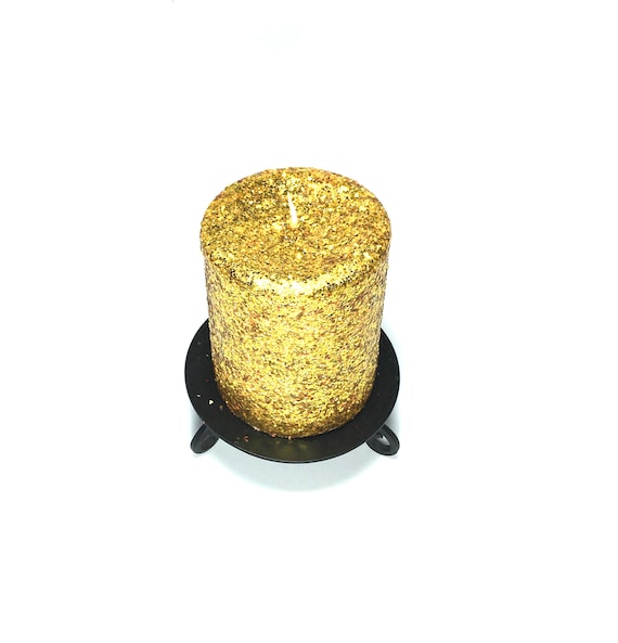 Gold Glitter Unscented Decorative Pillar Candle Choose Size Etsy