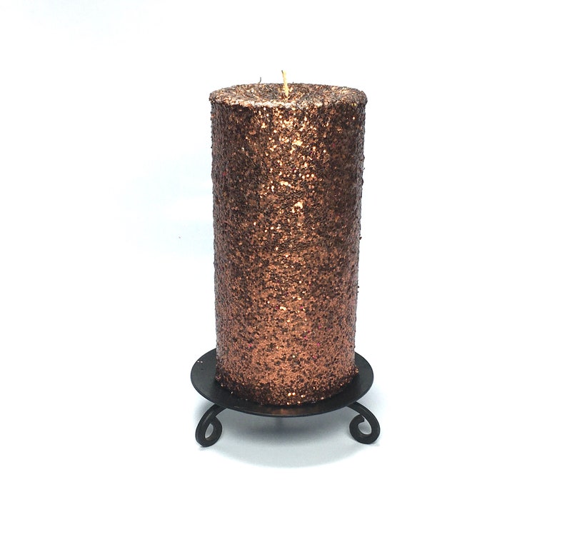 Coffee Brown Glitter Unscented Decorative Pillar Candle Decorative Use Only, Not for Burning image 1