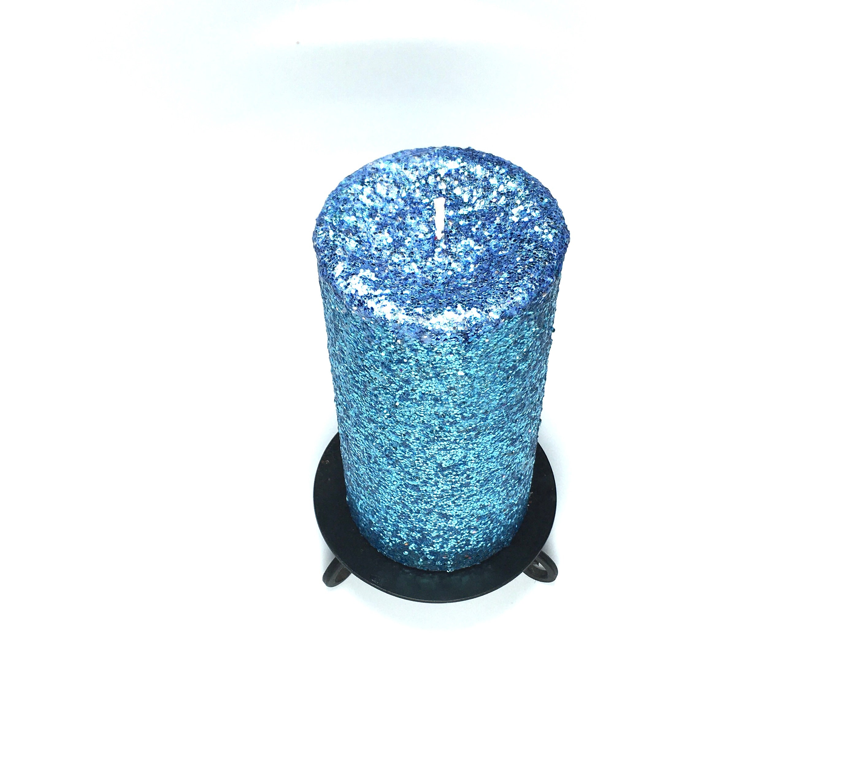 Light Blue Glitter Unscented Decorative Pillar Candle Decorative Use