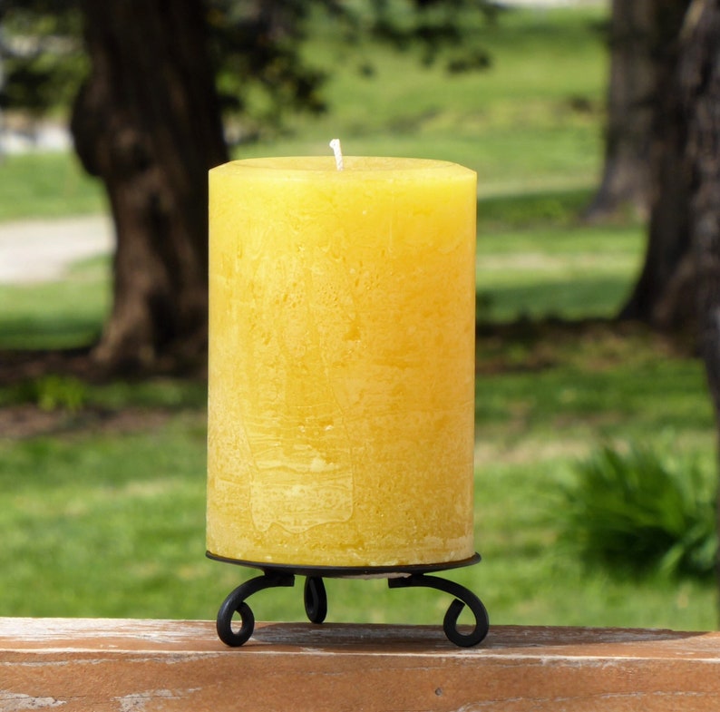 Yellow Gold Rustic Unscented Pillar Candle Choose Size Handmade image 1