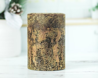 Dark Brown Textured Pillar Candle: Handmade Rustic Farmhouse Decor