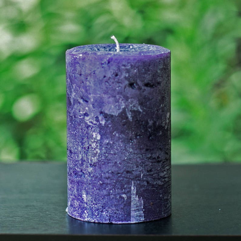 Purple Rustic Textured Unscented Pillar Candle Choose Size Handmade image 3