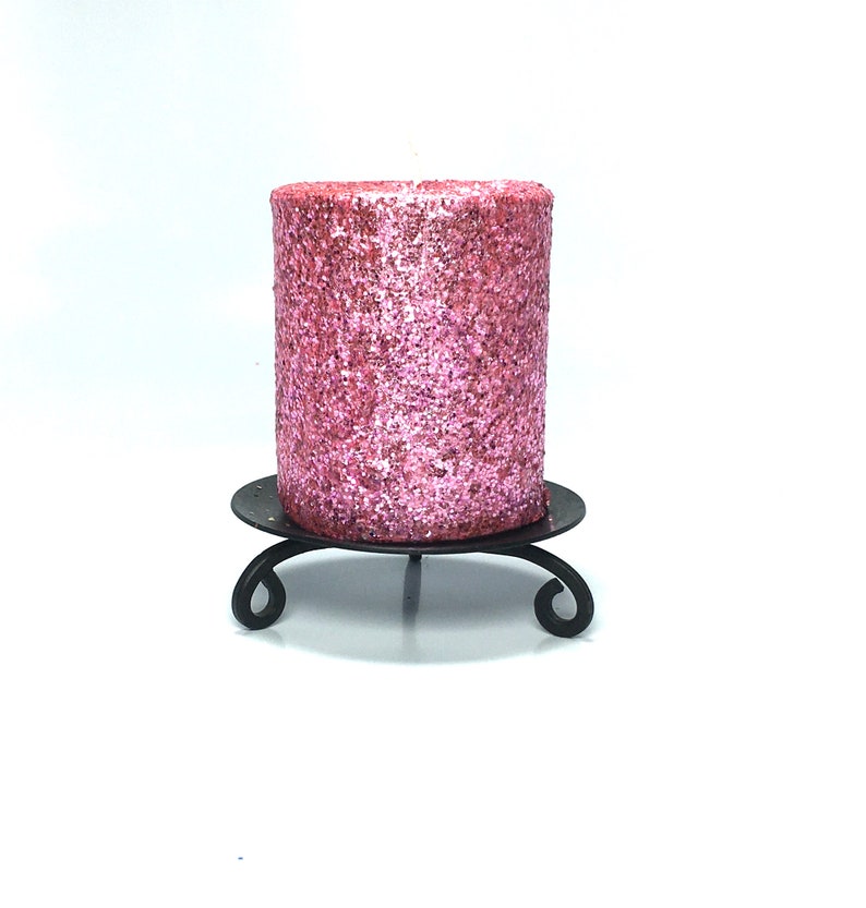 Pink Glitter Unscented Decorative Pillar Candle Decorative Use Only, Not for Burning image 2