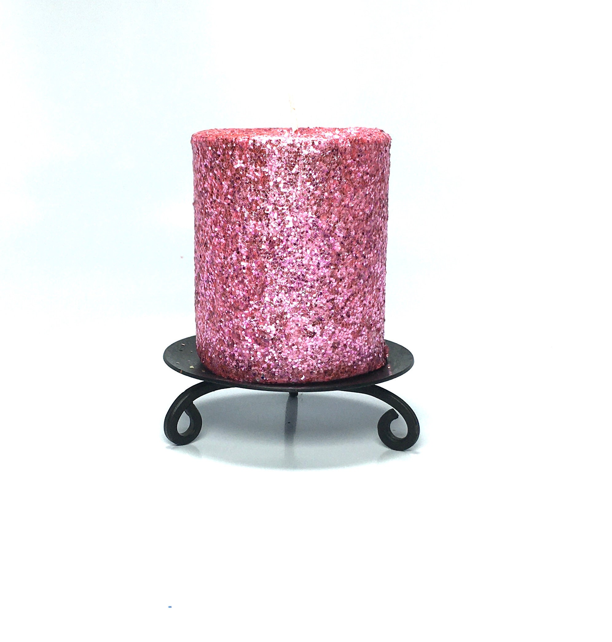 Pink Glitter Unscented Decorative Pillar Candle Decorative Use Only